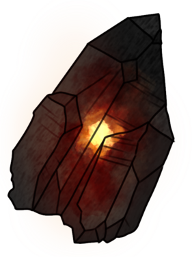 Morganite, a black shard-gem with a burning passionate fiery core.