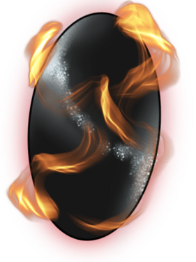 Maelstromite, a jet-black mysterious gem with flashes of licking flames.